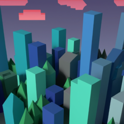 low poly dreamy cityscape